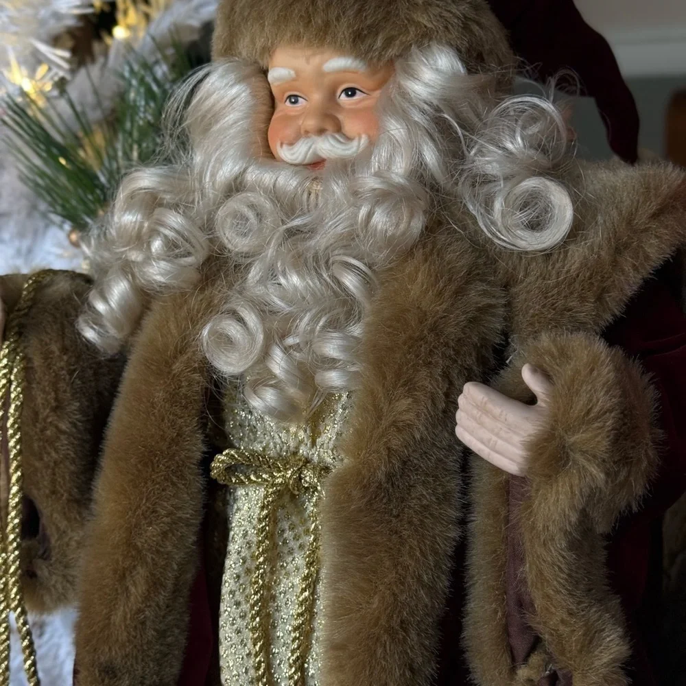 Vintage 1993 Large Santa Red Velvet Holiday Decor